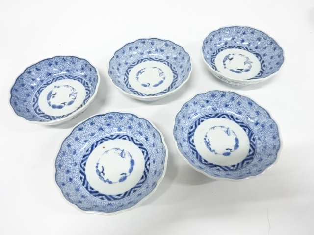 古伊万里　染付　微塵唐草　なます皿　5客